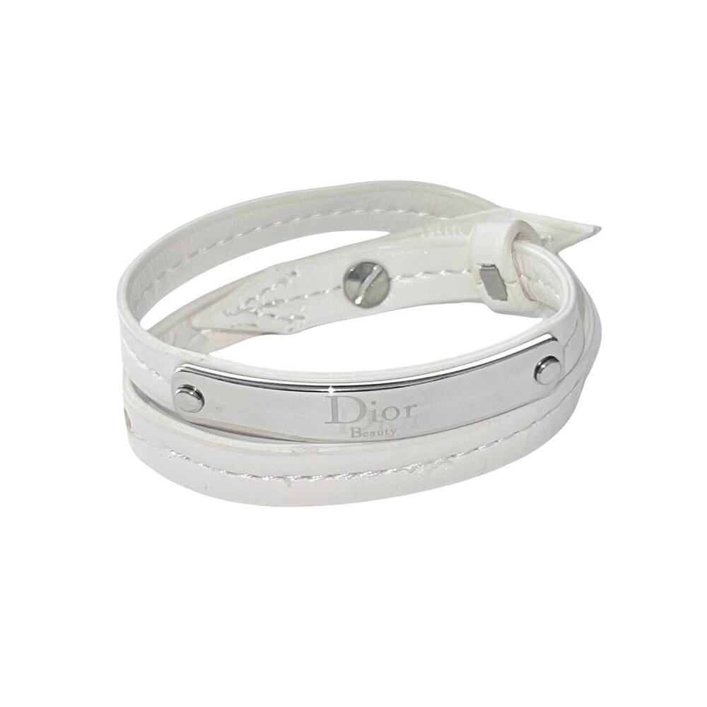 Christian Dior Beauty Wrap Around White Faux Leather Nameplate Logo Bracelet